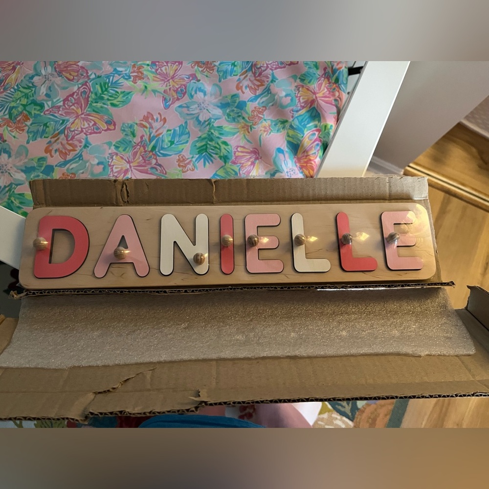 Danielle Personalized Wooden Name Puzzle for Babies/Kids in Pinks & Natural Tone